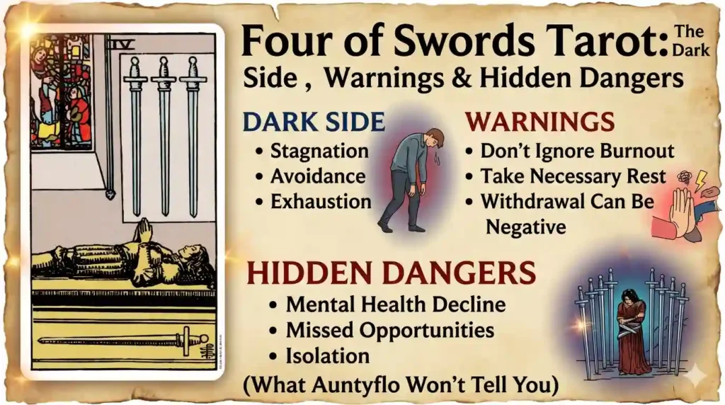 Four of Swords Tarot: The Dark Side, Warnings & Hidden Dangers (What Auntyflo Won't Tell You)